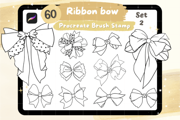 60 Ribbon Bow Procreate Brush Stamp: Add Charm to Your Designs