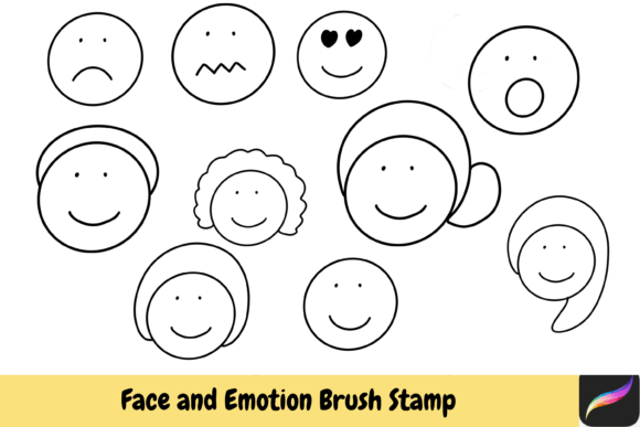 Face Hand Drawn Brush Stamps: Instant Creative Charm