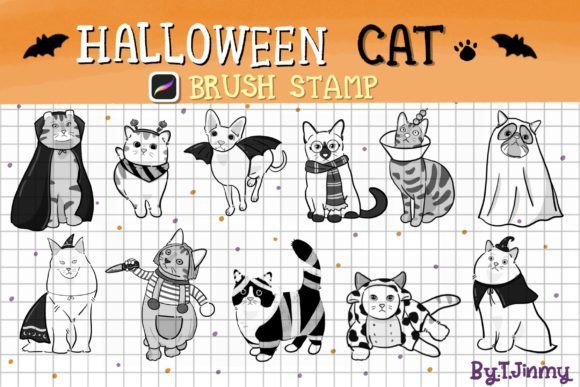 Unleash Spooky Creativity with Halloween Cat Brush Stamps